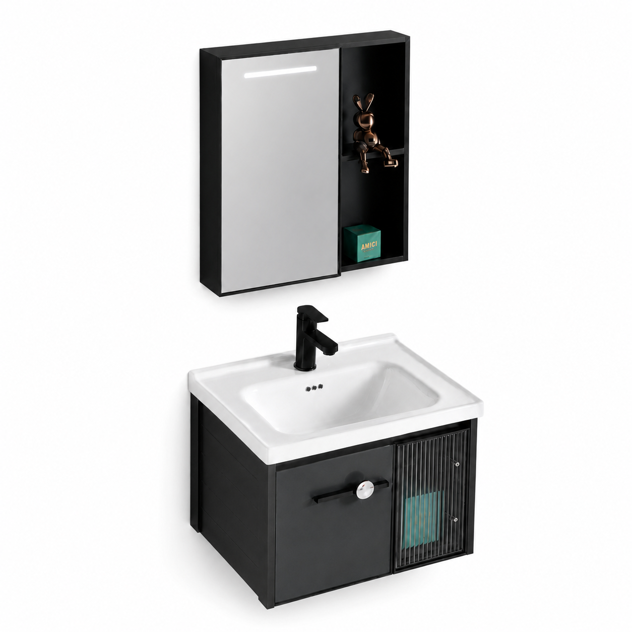 MUEBLE DE BAÑO DE ALUMINIO + ESPEJO CON SENSOR LED - KF802Z-60 GRIS - FRATELLI